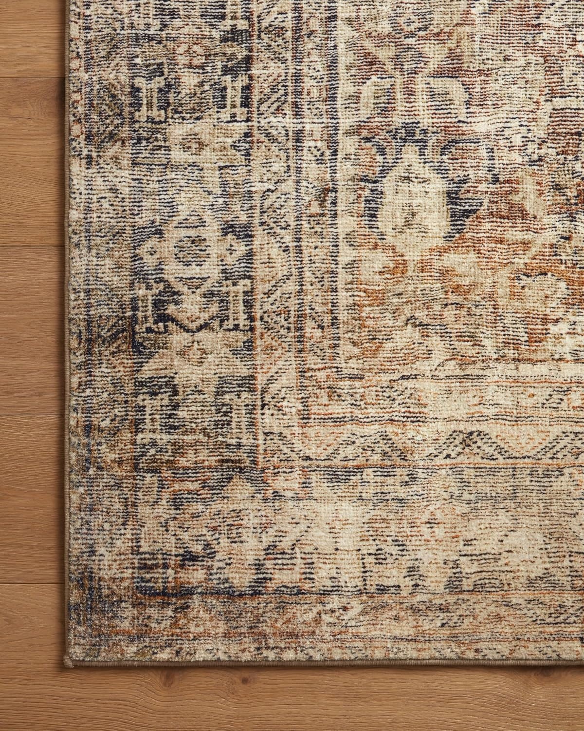 image:imageLoloi Amber Lewis Morgan Collection MOG03 DenimMulti 73 x 93 38 Thick Area Rug feat CloudPile Neutral Room Dcor Vintage Inspired Livingroom Bedroom Dining AreaSunset  Ink