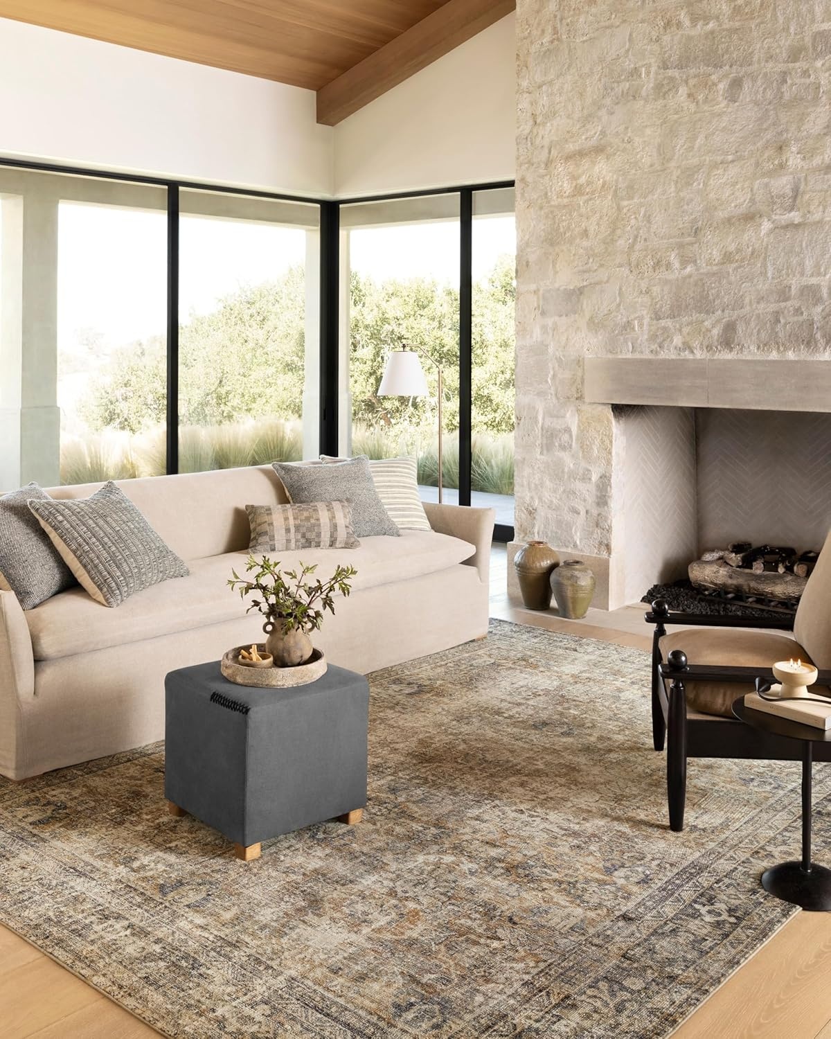 image:imageLoloi Amber Lewis Morgan Collection MOG03 DenimMulti 73 x 93 38 Thick Area Rug feat CloudPile Neutral Room Dcor Vintage Inspired Livingroom Bedroom Dining AreaSunset  Ink