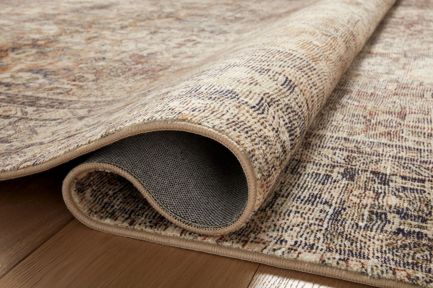 image:imageLoloi Amber Lewis Morgan Collection MOG03 DenimMulti 73 x 93 38 Thick Area Rug feat CloudPile Neutral Room Dcor Vintage Inspired Livingroom Bedroom Dining AreaSunset  Ink