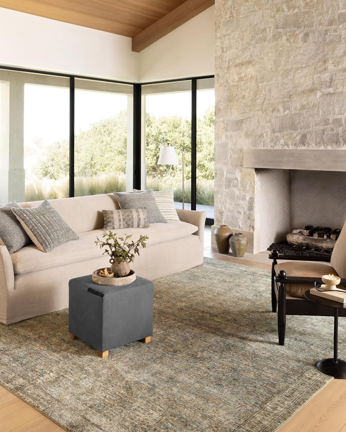 image:imageLoloi Amber Lewis Morgan Collection MOG03 DenimMulti 73 x 93 38 Thick Area Rug feat CloudPile Neutral Room Dcor Vintage Inspired Livingroom Bedroom Dining AreaSea  Sage
