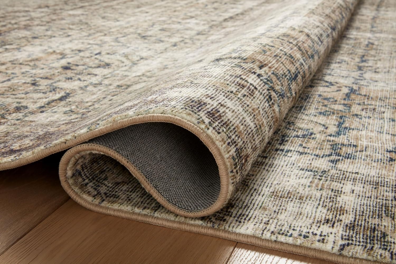 image:imageLoloi Amber Lewis Morgan Collection MOG03 DenimMulti 73 x 93 38 Thick Area Rug feat CloudPile Neutral Room Dcor Vintage Inspired Livingroom Bedroom Dining AreaNavy  Sand