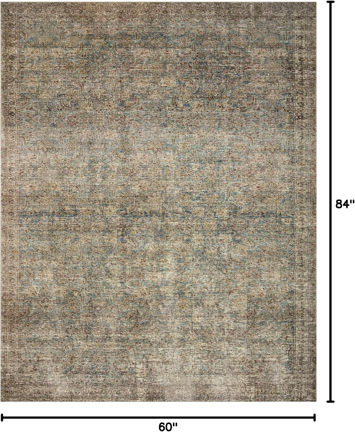 image:imageLoloi Amber Lewis Morgan Collection MOG03 DenimMulti 73 x 93 38 Thick Area Rug feat CloudPile Neutral Room Dcor Vintage Inspired Livingroom Bedroom Dining AreaSea  Sage