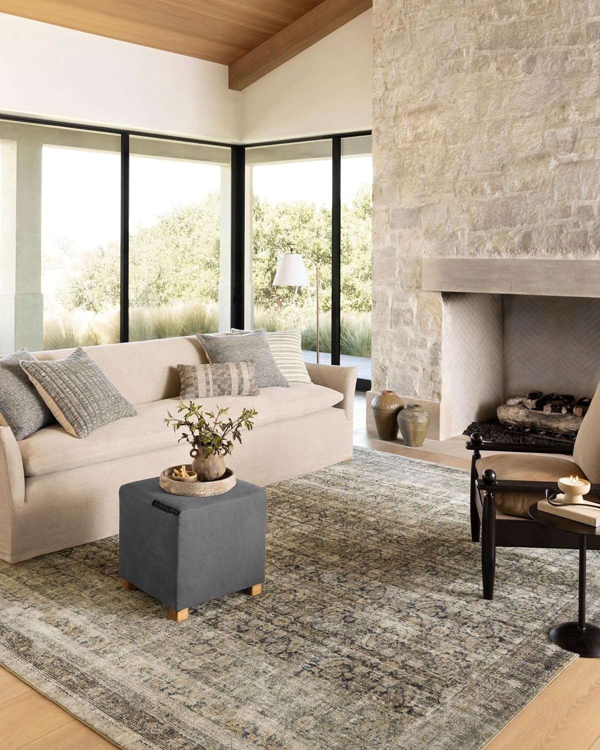 image:imageLoloi Amber Lewis Morgan Collection MOG03 DenimMulti 73 x 93 38 Thick Area Rug feat CloudPile Neutral Room Dcor Vintage Inspired Livingroom Bedroom Dining AreaNavy  Sand