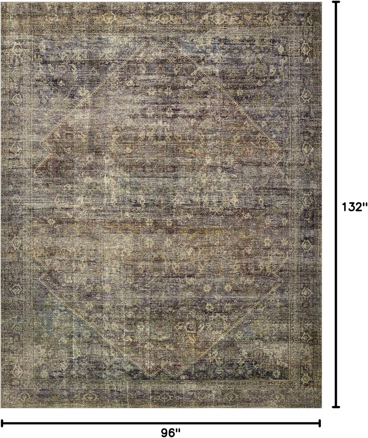 image:imageLoloi Amber Lewis Morgan Collection MOG03 DenimMulti 73 x 93 38 Thick Area Rug feat CloudPile Neutral Room Dcor Vintage Inspired Livingroom Bedroom Dining AreaSpice  Lagoon