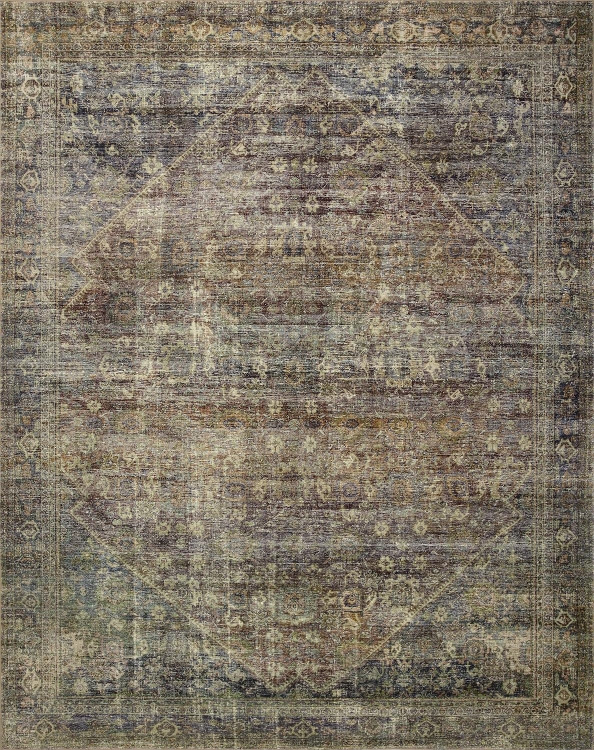 image:imageLoloi Amber Lewis Morgan Collection MOG03 DenimMulti 73 x 93 38 Thick Area Rug feat CloudPile Neutral Room Dcor Vintage Inspired Livingroom Bedroom Dining AreaSpice  Lagoon