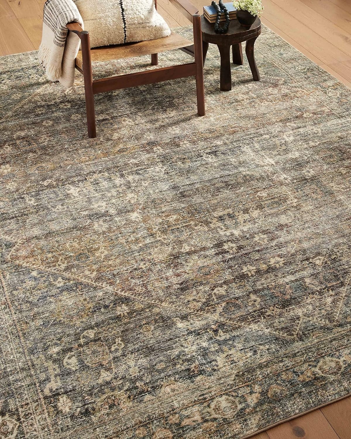 image:imageLoloi Amber Lewis Morgan Collection MOG03 DenimMulti 73 x 93 38 Thick Area Rug feat CloudPile Neutral Room Dcor Vintage Inspired Livingroom Bedroom Dining AreaSpice  Lagoon