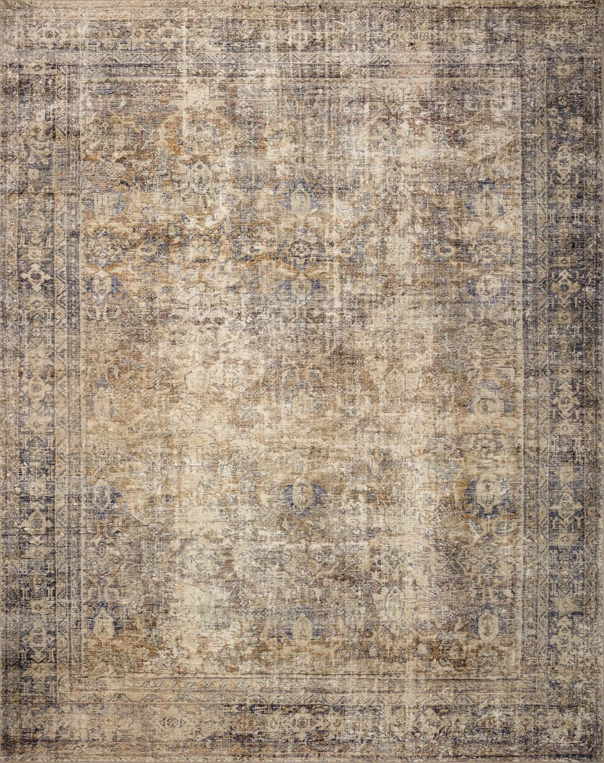 image:imageLoloi Amber Lewis Morgan Collection MOG03 DenimMulti 73 x 93 38 Thick Area Rug feat CloudPile Neutral Room Dcor Vintage Inspired Livingroom Bedroom Dining AreaSunset  Ink