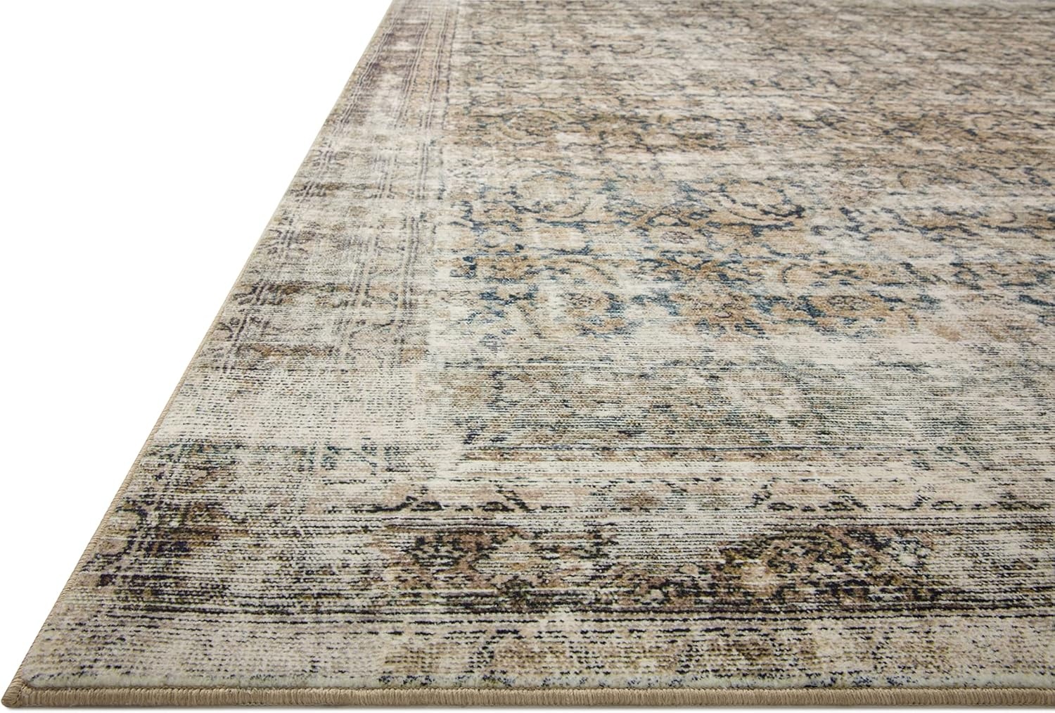 image:imageLoloi Amber Lewis Morgan Collection MOG03 DenimMulti 73 x 93 38 Thick Area Rug feat CloudPile Neutral Room Dcor Vintage Inspired Livingroom Bedroom Dining AreaNavy  Sand