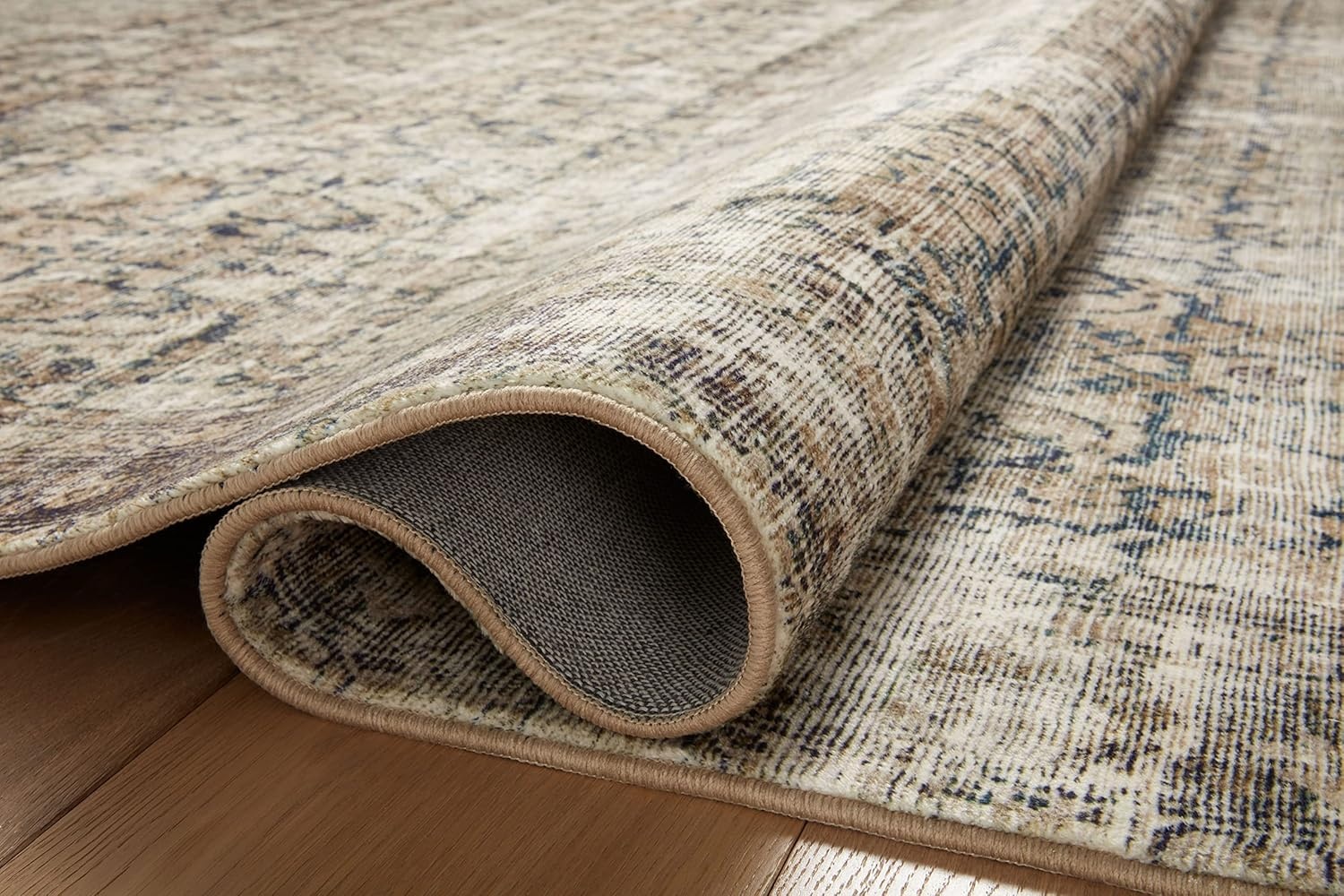 image:imageLoloi Amber Lewis Morgan Collection MOG03 DenimMulti 73 x 93 38 Thick Area Rug feat CloudPile Neutral Room Dcor Vintage Inspired Livingroom Bedroom Dining AreaNavy  Sand