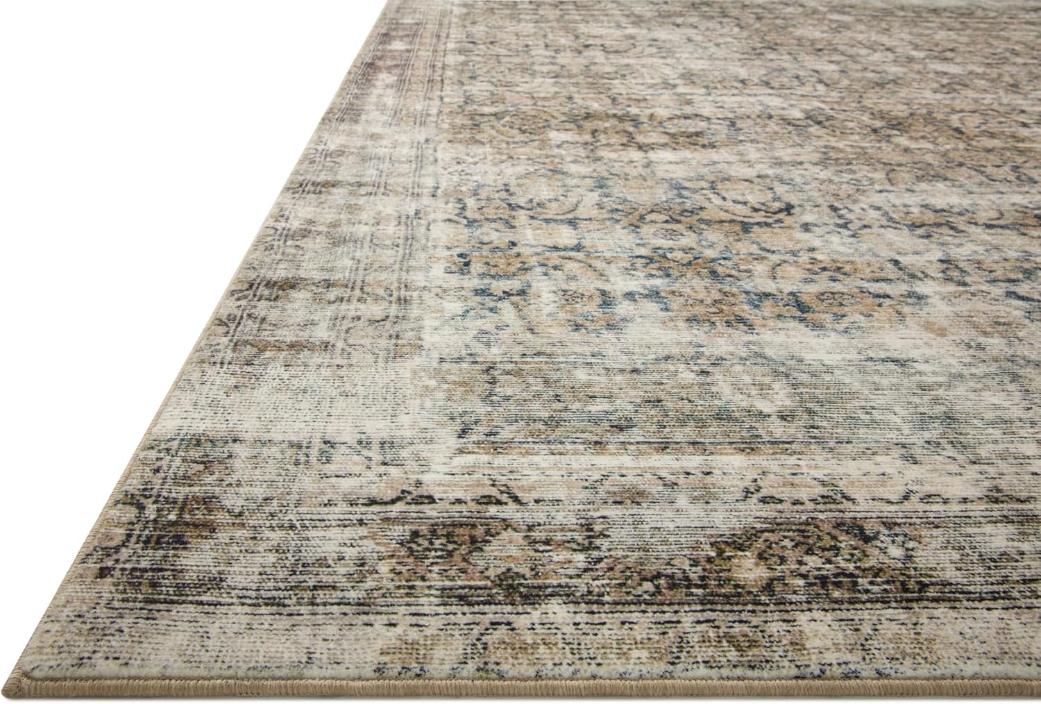 image:imageLoloi Amber Lewis Morgan Collection MOG03 DenimMulti 73 x 93 38 Thick Area Rug feat CloudPile Neutral Room Dcor Vintage Inspired Livingroom Bedroom Dining AreaNavy  Sand