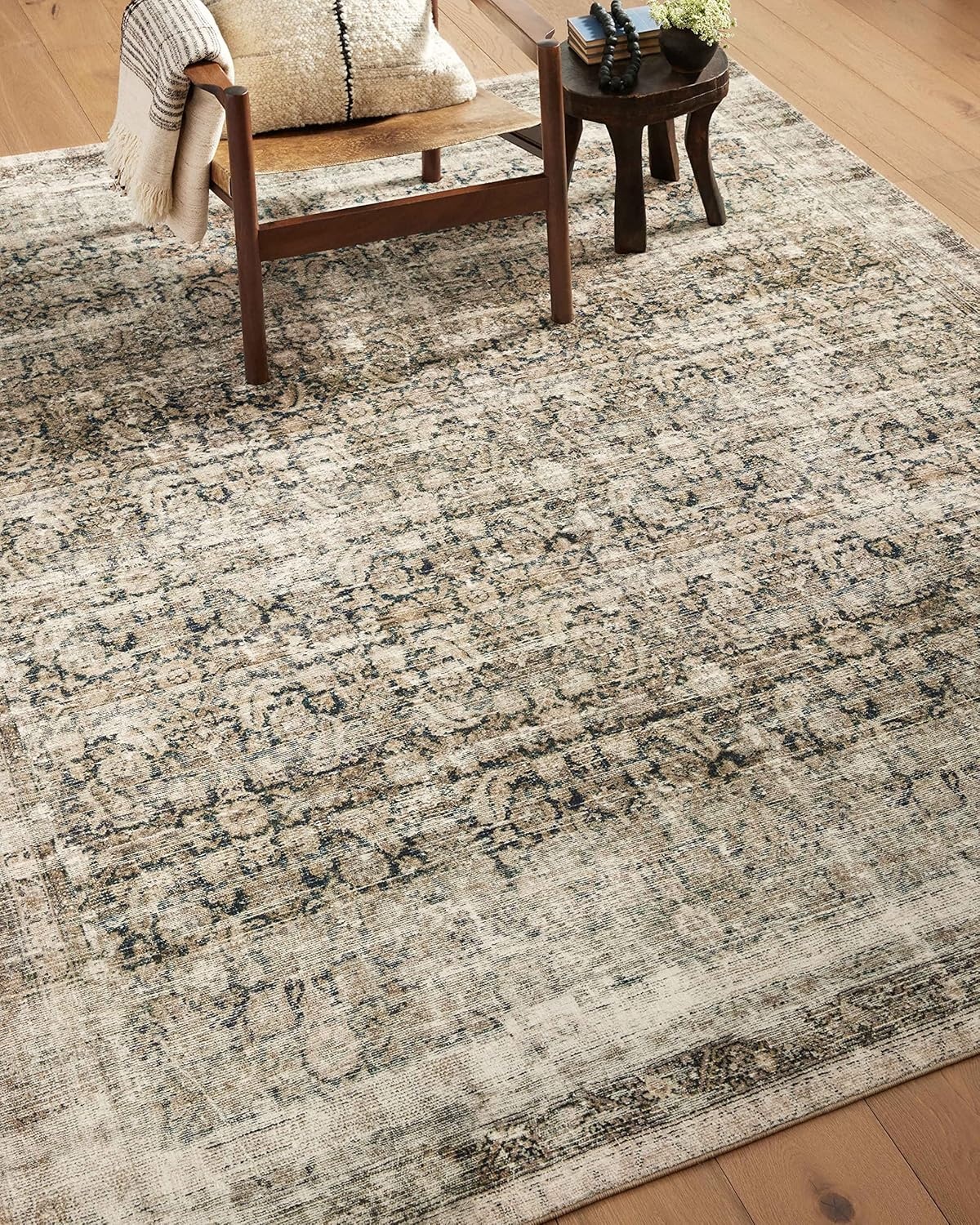 image:imageLoloi Amber Lewis Morgan Collection MOG03 DenimMulti 73 x 93 38 Thick Area Rug feat CloudPile Neutral Room Dcor Vintage Inspired Livingroom Bedroom Dining AreaNavy  Sand