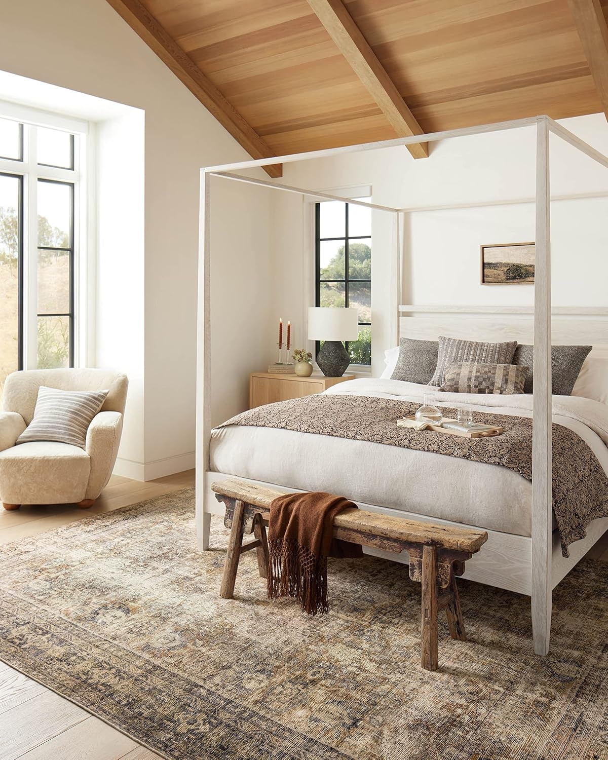 image:imageLoloi Amber Lewis Morgan Collection MOG03 DenimMulti 73 x 93 38 Thick Area Rug feat CloudPile Neutral Room Dcor Vintage Inspired Livingroom Bedroom Dining AreaSunset  Ink