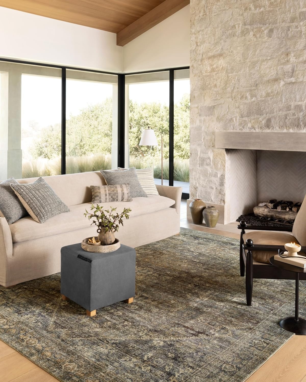 image:imageLoloi Amber Lewis Morgan Collection MOG03 DenimMulti 73 x 93 38 Thick Area Rug feat CloudPile Neutral Room Dcor Vintage Inspired Livingroom Bedroom Dining AreaSpice  Lagoon