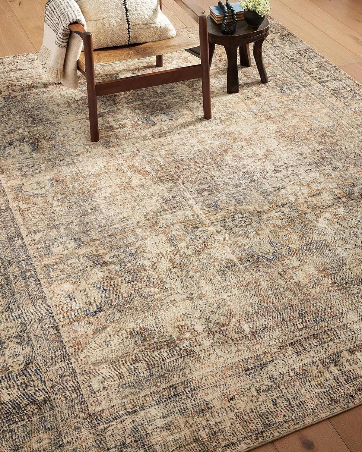 image:imageLoloi Amber Lewis Morgan Collection MOG03 DenimMulti 73 x 93 38 Thick Area Rug feat CloudPile Neutral Room Dcor Vintage Inspired Livingroom Bedroom Dining AreaSunset  Ink