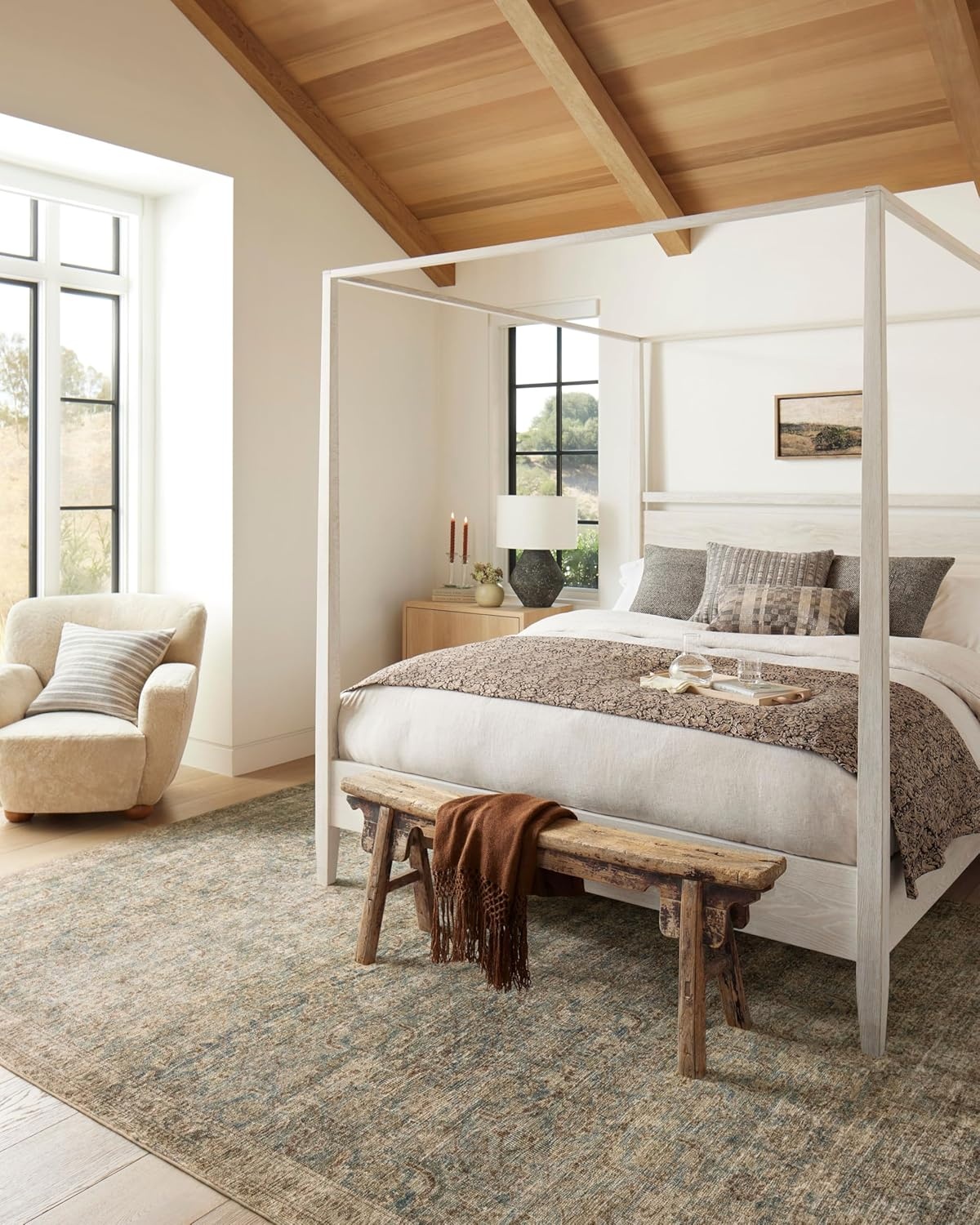 image:imageLoloi Amber Lewis Morgan Collection MOG03 DenimMulti 73 x 93 38 Thick Area Rug feat CloudPile Neutral Room Dcor Vintage Inspired Livingroom Bedroom Dining AreaSea  Sage