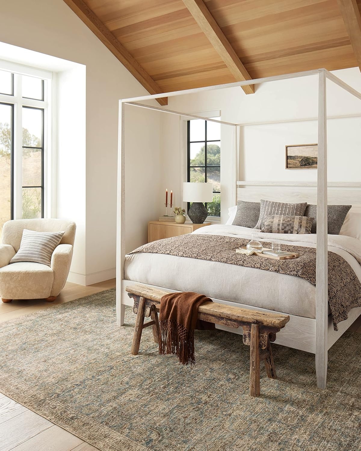 image:imageLoloi Amber Lewis Morgan Collection MOG03 DenimMulti 73 x 93 38 Thick Area Rug feat CloudPile Neutral Room Dcor Vintage Inspired Livingroom Bedroom Dining AreaSea  Sage