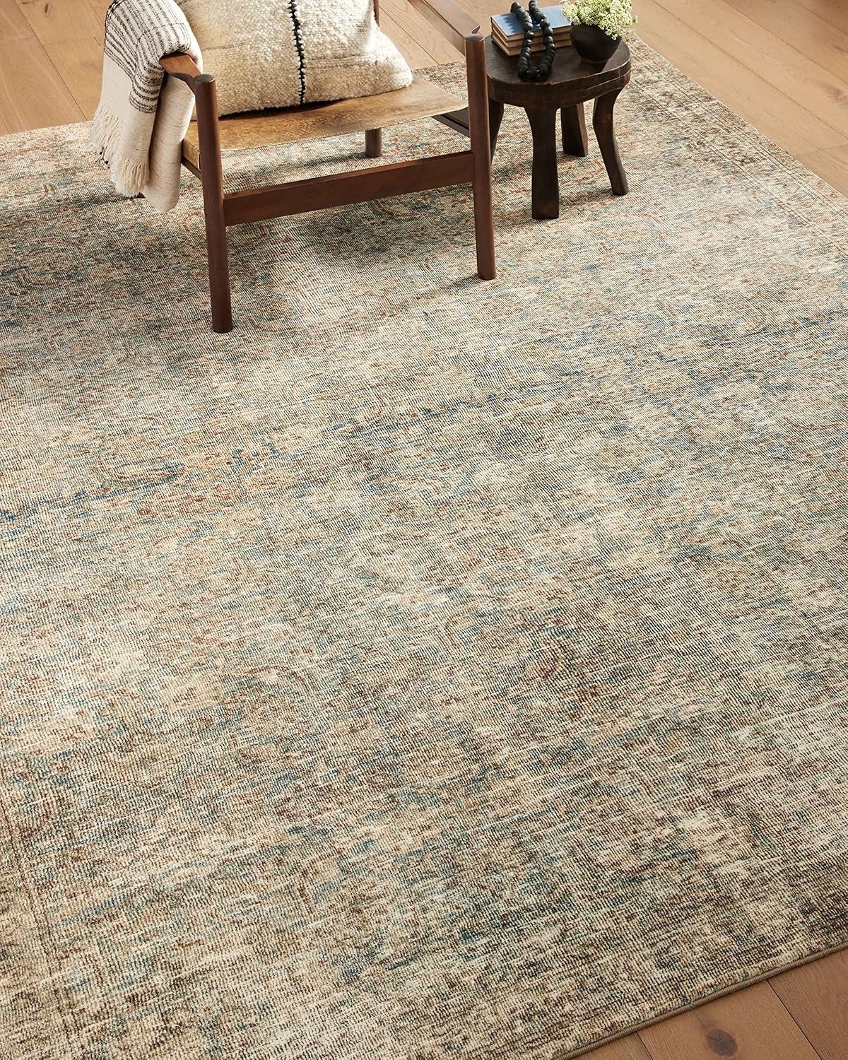 image:imageLoloi Amber Lewis Morgan Collection MOG03 DenimMulti 73 x 93 38 Thick Area Rug feat CloudPile Neutral Room Dcor Vintage Inspired Livingroom Bedroom Dining AreaSea  Sage