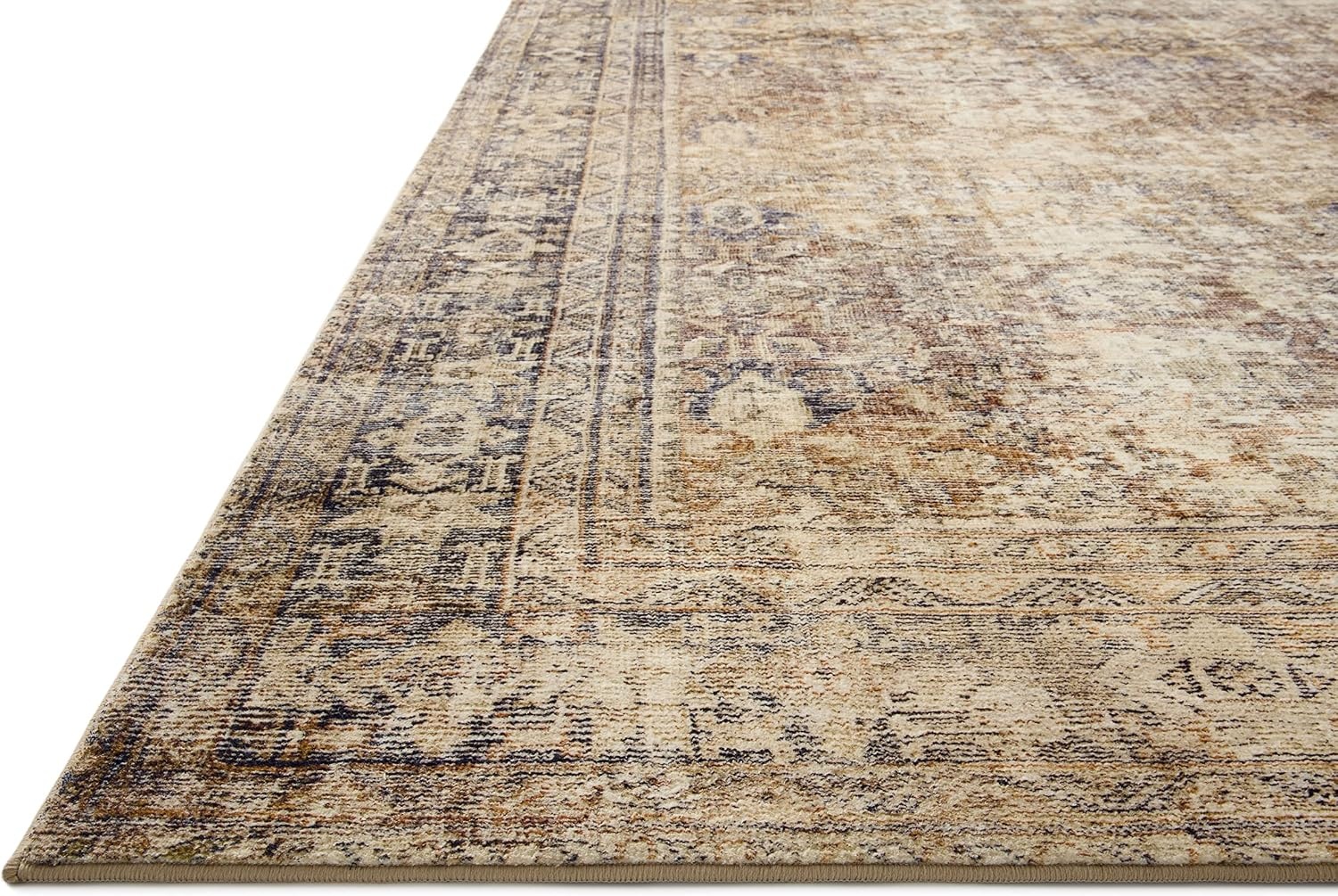 image:imageLoloi Amber Lewis Morgan Collection MOG03 DenimMulti 73 x 93 38 Thick Area Rug feat CloudPile Neutral Room Dcor Vintage Inspired Livingroom Bedroom Dining AreaSunset  Ink
