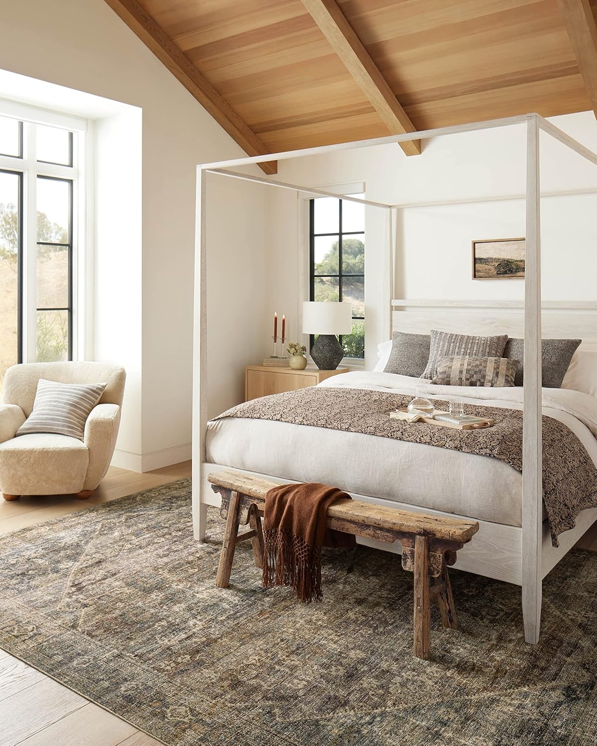 image:imageLoloi Amber Lewis Morgan Collection MOG03 DenimMulti 73 x 93 38 Thick Area Rug feat CloudPile Neutral Room Dcor Vintage Inspired Livingroom Bedroom Dining AreaSpice  Lagoon