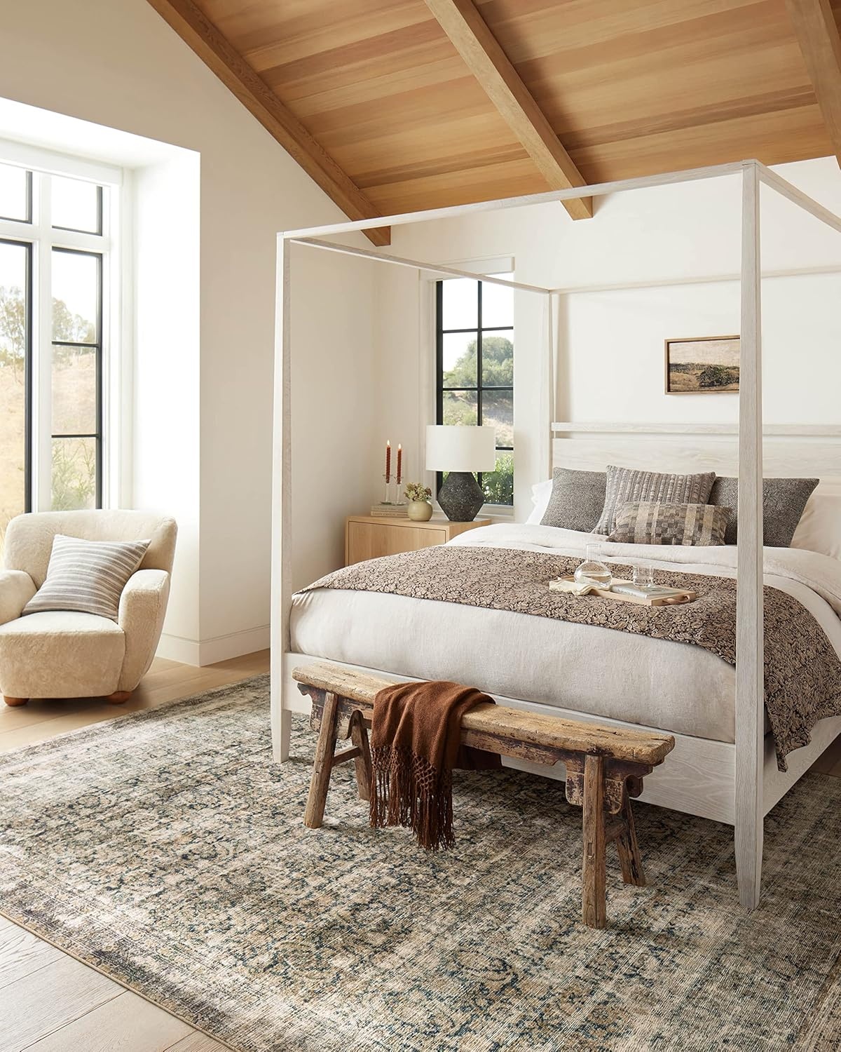 image:imageLoloi Amber Lewis Morgan Collection MOG03 DenimMulti 73 x 93 38 Thick Area Rug feat CloudPile Neutral Room Dcor Vintage Inspired Livingroom Bedroom Dining AreaNavy  Sand