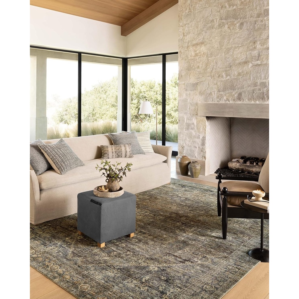 image:imageLoloi Amber Lewis Morgan Collection MOG03 DenimMulti 73 x 93 38 Thick Area Rug feat CloudPile Neutral Room Dcor Vintage Inspired Livingroom Bedroom Dining AreaSpice  Lagoon