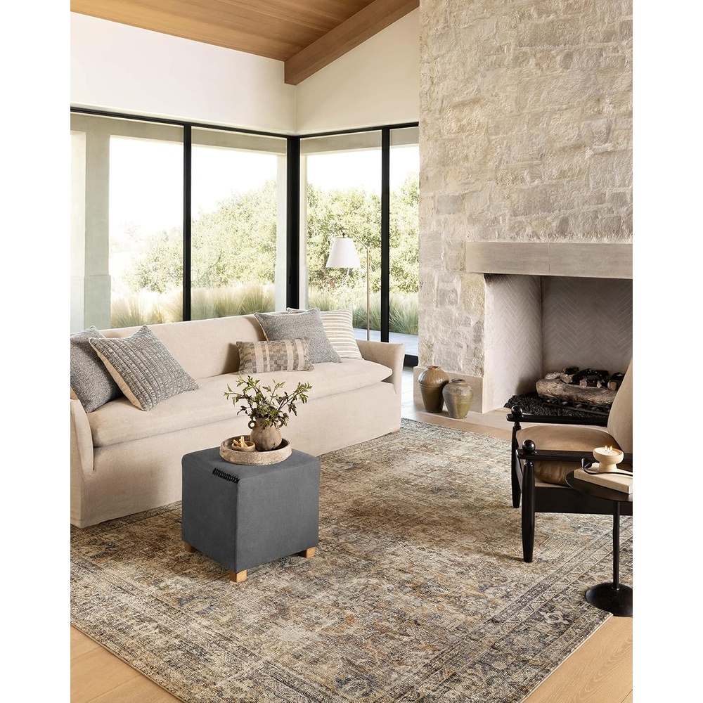 image:imageLoloi Amber Lewis Morgan Collection MOG03 DenimMulti 73 x 93 38 Thick Area Rug feat CloudPile Neutral Room Dcor Vintage Inspired Livingroom Bedroom Dining AreaSunset  Ink