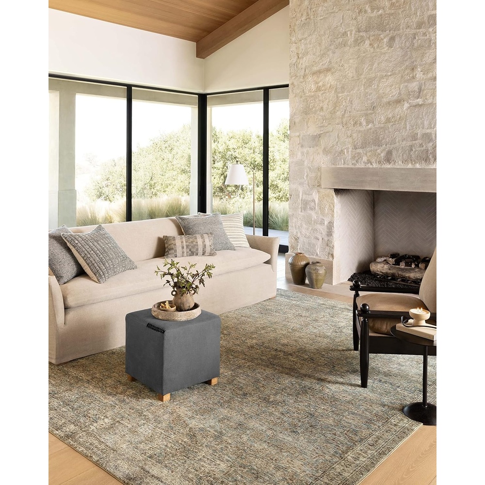 image:imageLoloi Amber Lewis Morgan Collection MOG03 DenimMulti 73 x 93 38 Thick Area Rug feat CloudPile Neutral Room Dcor Vintage Inspired Livingroom Bedroom Dining AreaSea  Sage